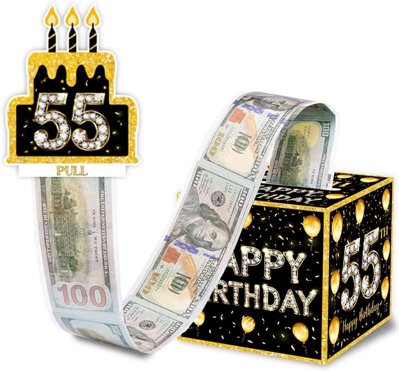 ChillHui Store 55th Birthday Money Gift Boxes, Fifty-Five Years Old Birthday Money Pull Box for Men Women - Image 1